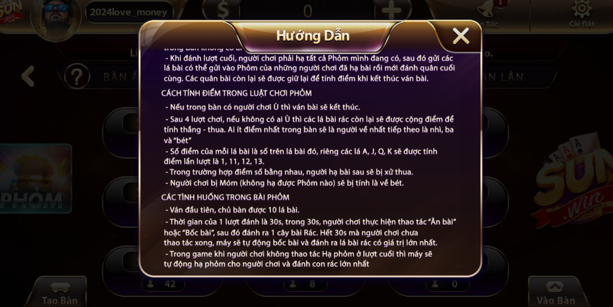 Các thuật ngữ thường dùng trong Phỏm Sunwin